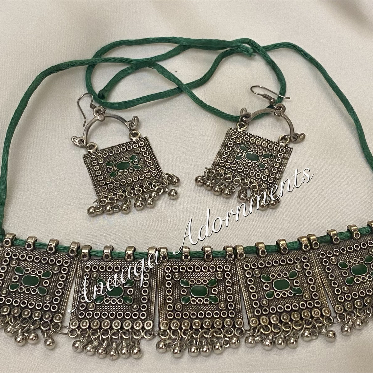 Afghani Choker-Silver Green