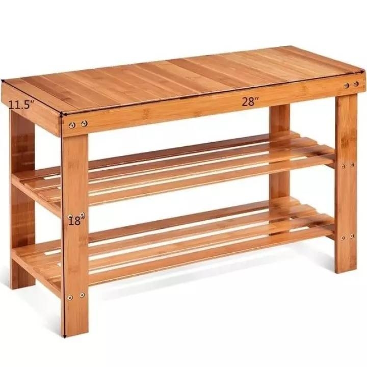 Multifunctional Bamboo Bench Shoe Rack 2 Shelves