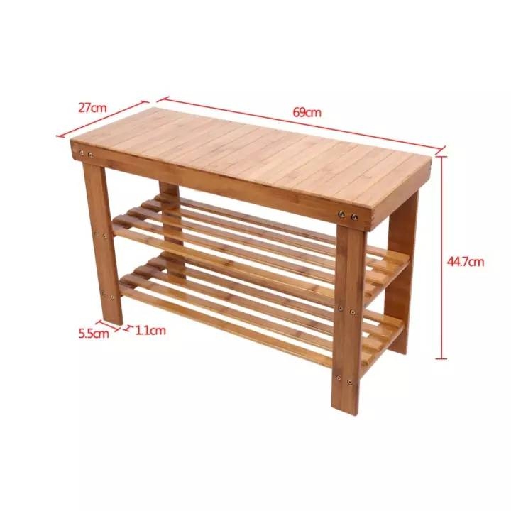 Multifunctional Bamboo Bench Shoe Rack 2 Shelves