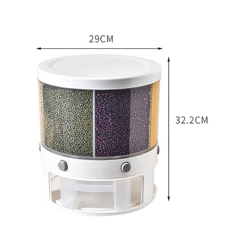 10 KG Rotation Rice & Grains Dispenser With 6 Partition Grid