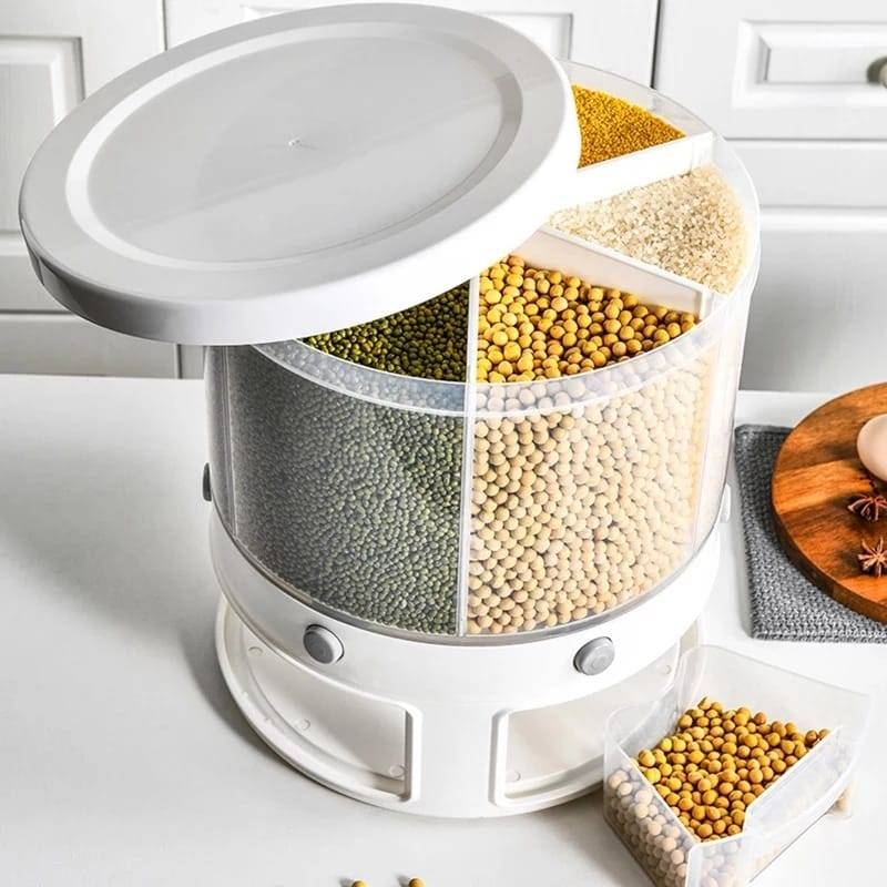 10 KG Rotation Rice & Grains Dispenser With 6 Partition Grid