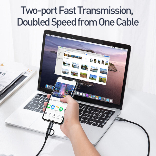 Baseus 2in1 60W Type-C USB Cable +iphone Lighting Connector