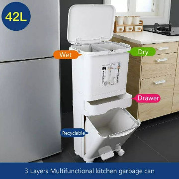 42L Kitchen Gargabe Can Wet Dry Trash Sorting Bin