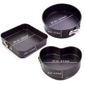 3 Pcs Cake Mould - Heart Square & Round Shape
