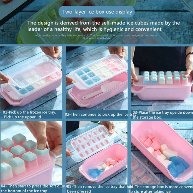 Plastic Ice Tray With Ice Box & Spoon