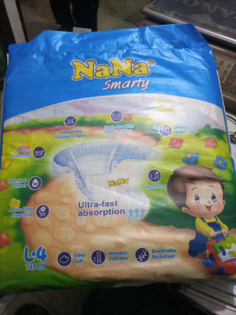 Nana Smarty Baby Diapers Large 74 Pcs Size 4 mega pack