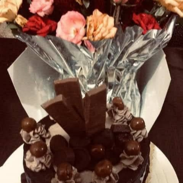 Chocolate Cake And Bouquet
