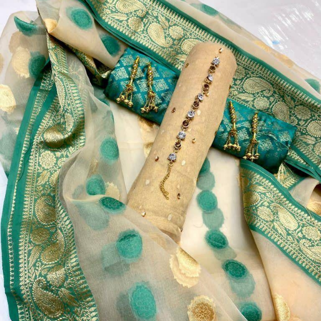 Jacquard:Maysoori,Organza, Jamawar Fancy Dress 3PC