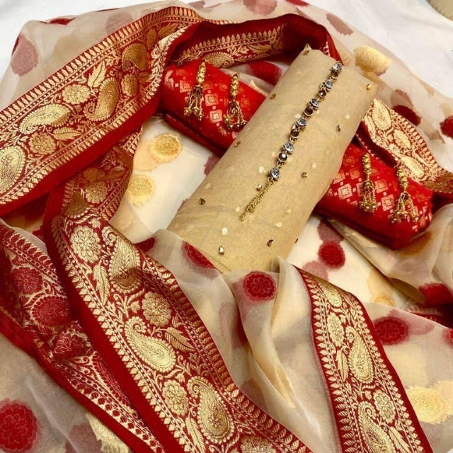 Jacquard:Maysoori,Organza, Jamawar Fancy Dress 3PC