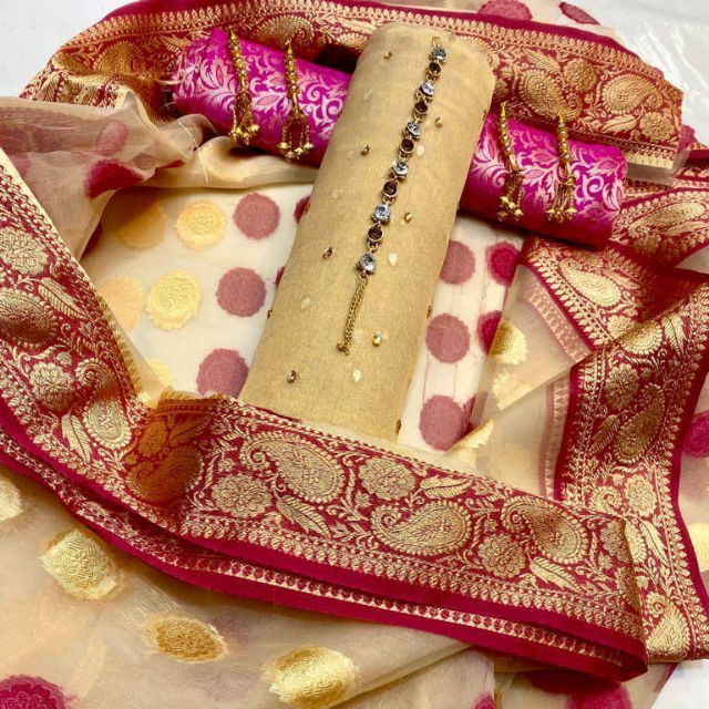 Jacquard:Maysoori,Organza, Jamawar Fancy Dress 3PC