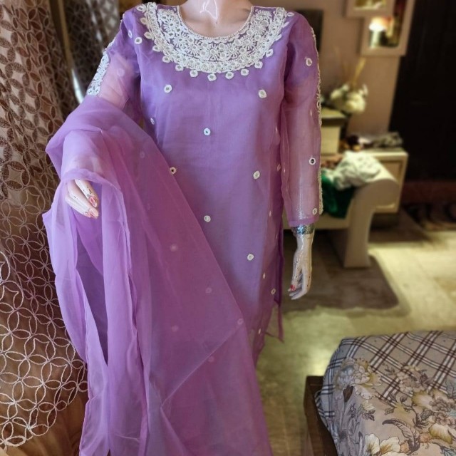 Organza Fabric With Mirror And Hand Work 3PC