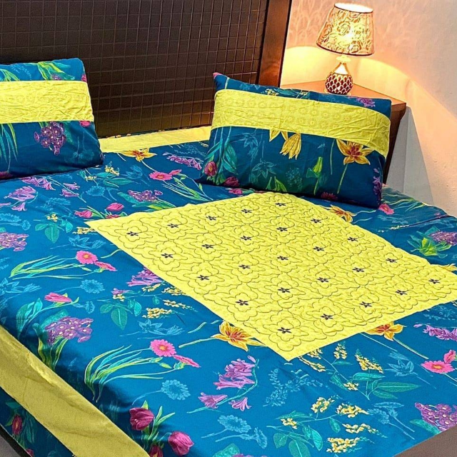 Center Embroidered Bed Sheet 3 PC