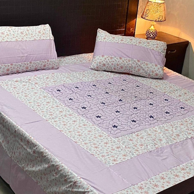 Center Embroidered Bed Sheet 3 PC