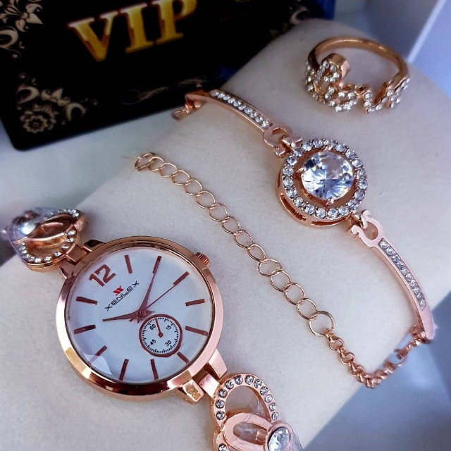 Watch With Stone Bracelet And Ring