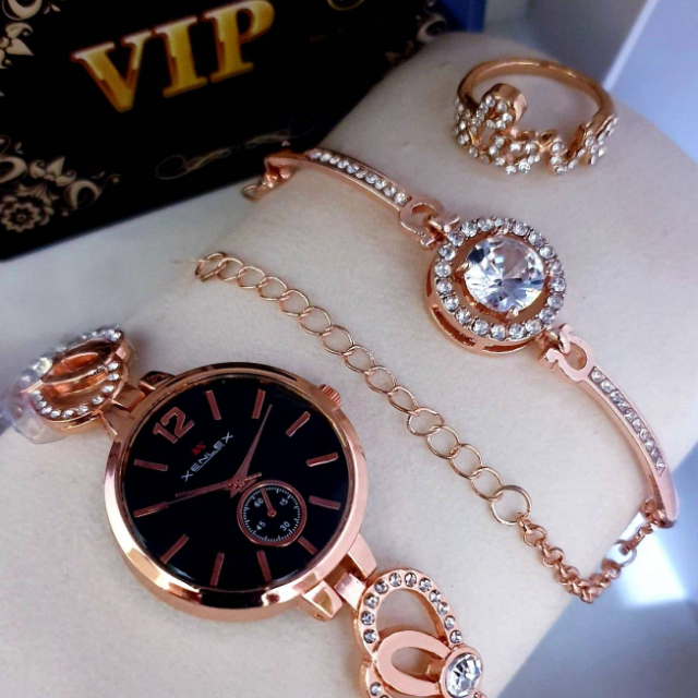 Watch With Stone Bracelet And Ring