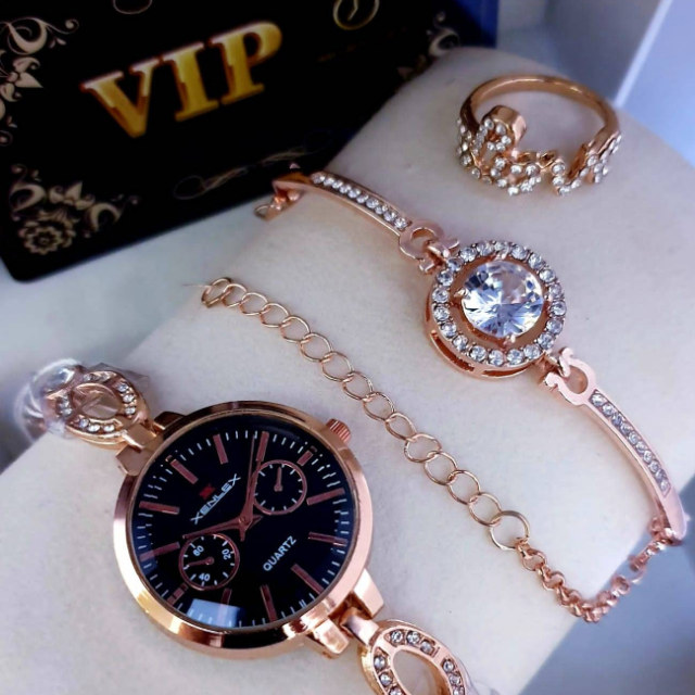 Watch With Stone Bracelet And Ring