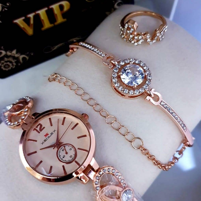 Watch With Stone Bracelet And Ring