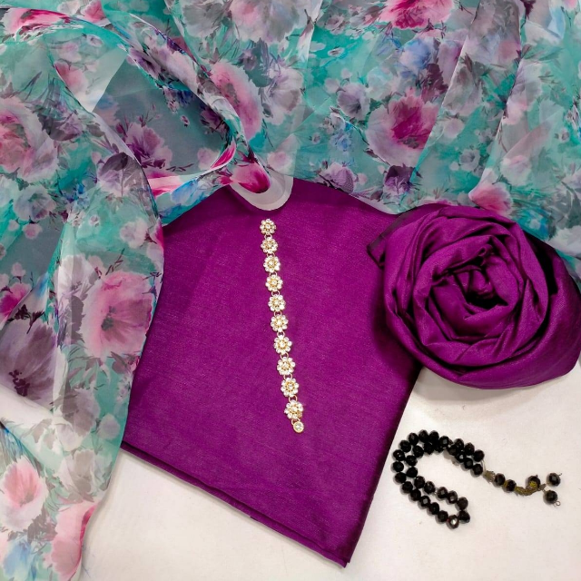 Raw Silk With Organza Dupatta 3PC