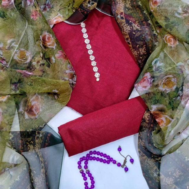 Raw Silk With Organza Dupatta 3PC