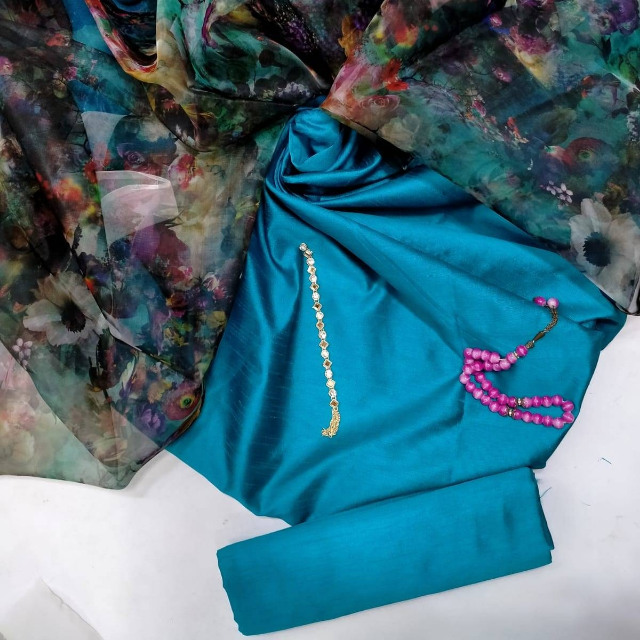 Raw Silk With Organza Dupatta 3PC