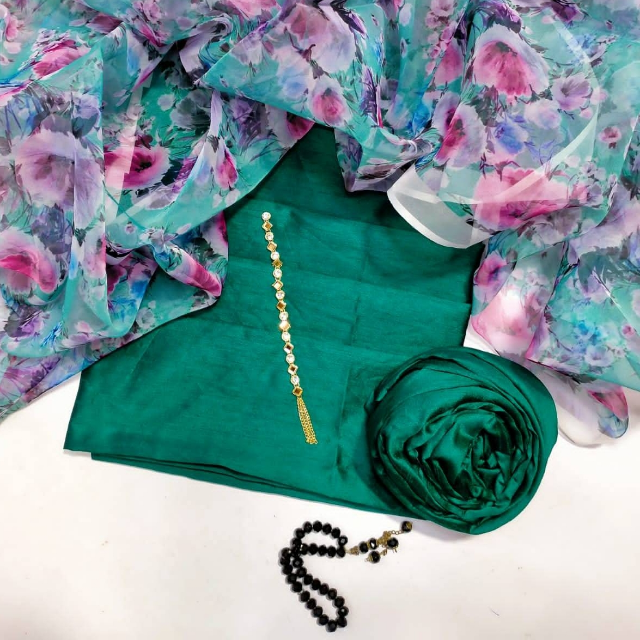 Raw Silk With Organza Dupatta 3PC