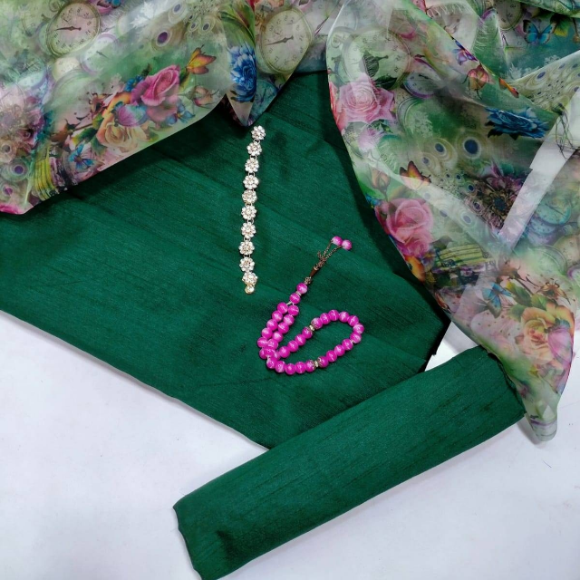 Raw Silk With Organza Dupatta 3PC