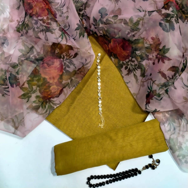 Raw Silk With Organza Dupatta 3PC