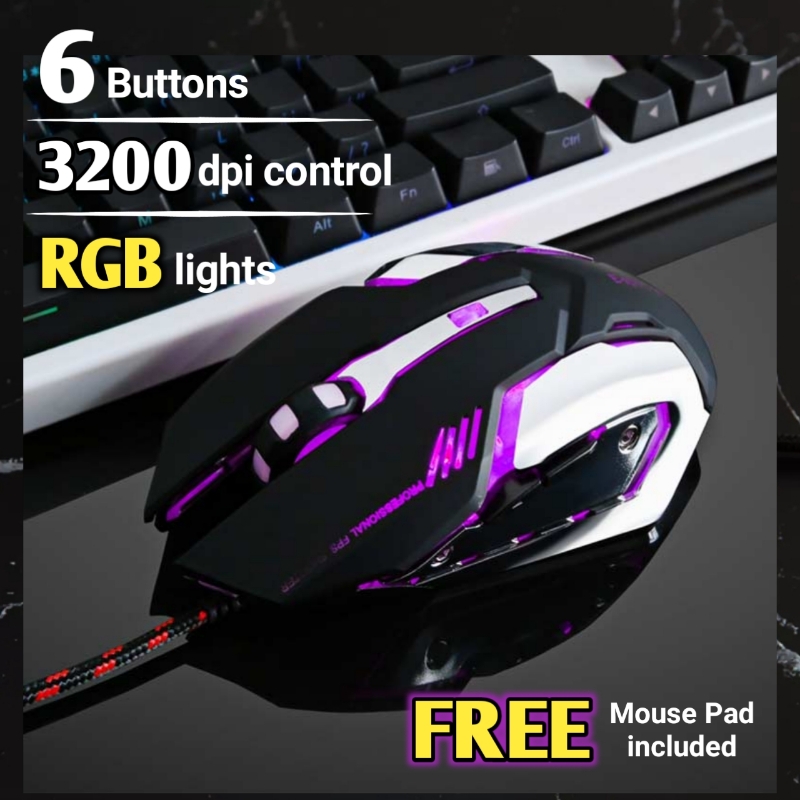 GAMING Mouse with 6 buttons & Rgb - FREE MOUSE PAD