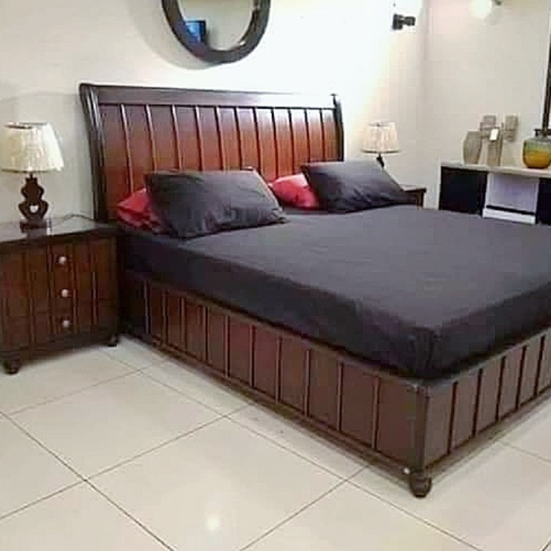 Double bed and side table