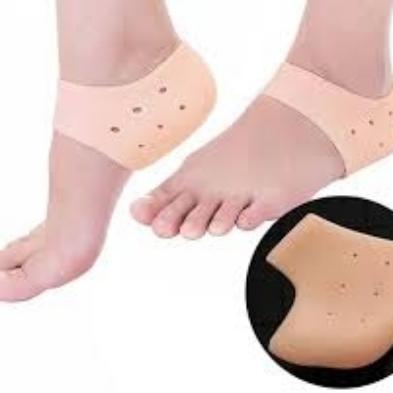 Silicone Gel Heel Pad Socks for Pain Relief - 1 Pair (Beige, Free Size)