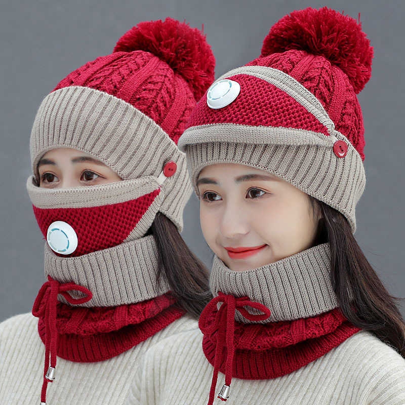 3 in 1 Winter Hat Scarf Set, Girls Knit Beanie Scarf Hat