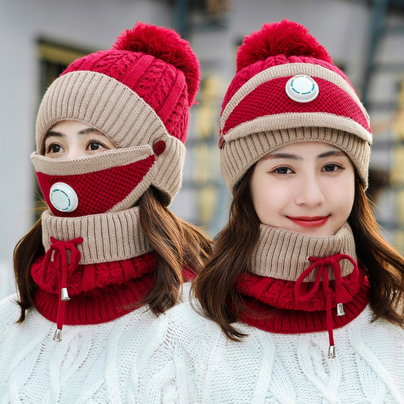 3 in 1 Winter Hat Scarf Set, Girls Knit Beanie Scarf Hat
