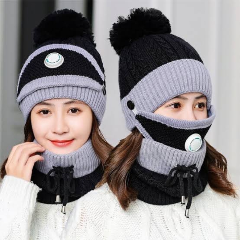 3 in 1 Winter Hat Scarf Set, Girls Knit Beanie Scarf Hat