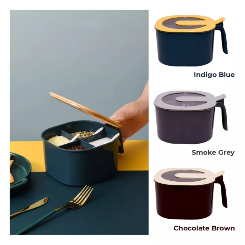 Modern Design 4 Grids Seasoning Box/Masala Box with Transparent Lid & 4 Ser