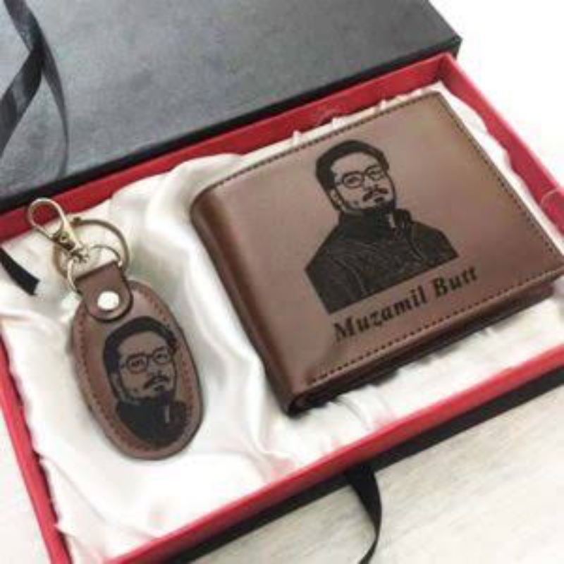 Customized Original Leather Wallet & Keychain