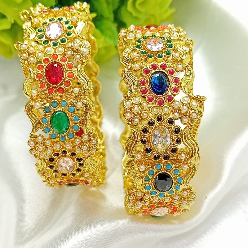 Manjoos Kara Pair Zarcon Stone Openable A one Quality Nauratan Multi