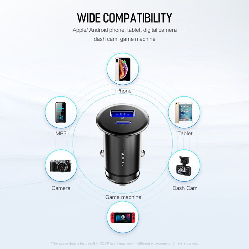 ROCK 30W Dual Ports QC4.0 PD3.0 Type C Fast Car Charger For iPhone XS Xiaom