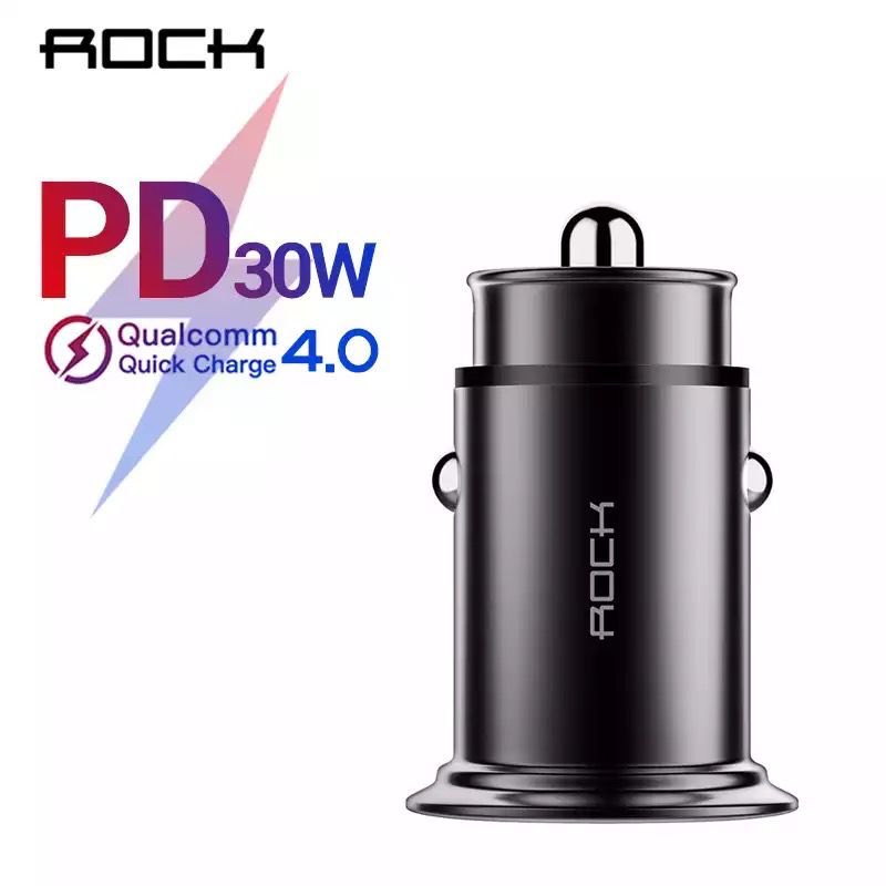 ROCK 30W Dual Ports QC4.0 PD3.0 Type C Fast Car Charger For iPhone XS Xiaom