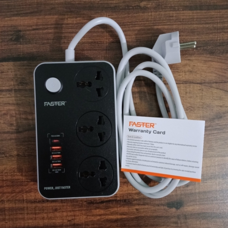 FASTER FUS-640 Power Strip Extension with PD + 3 x QC 3.0 USB Ports