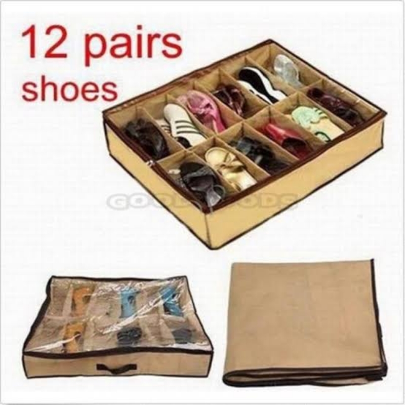 12 Pair Under Bed Shoe Organiser Storage Holder Shoe Box Tidy Bag Rack Pock