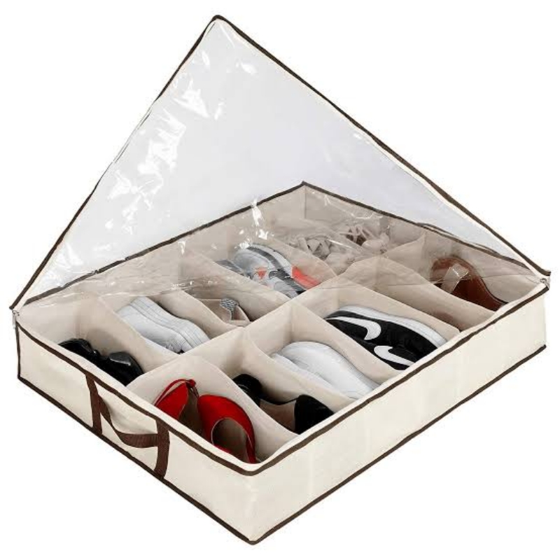 12 Pair Under Bed Shoe Organiser Storage Holder Shoe Box Tidy Bag Rack Pock
