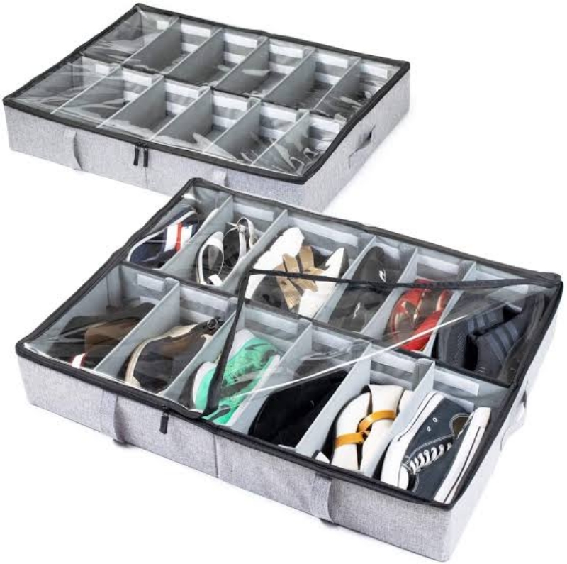 12 Pair Under Bed Shoe Organiser Storage Holder Shoe Box Tidy Bag Rack Pock
