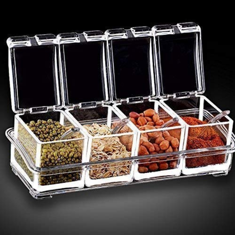 Acrylic Crystal Spices Jars Set of 4pcs with Spoons