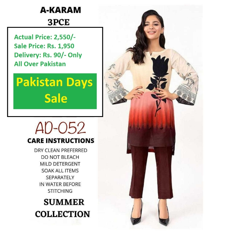 Inspired by Al-Karam 3 Pcs Digital Printed Embroided Dyed Suit