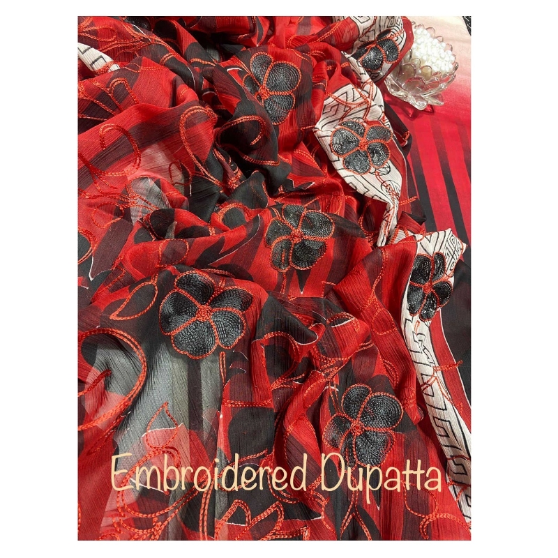 Inspired by Al-Karam 3 Pcs Digital Printed Embroided Dyed Suit