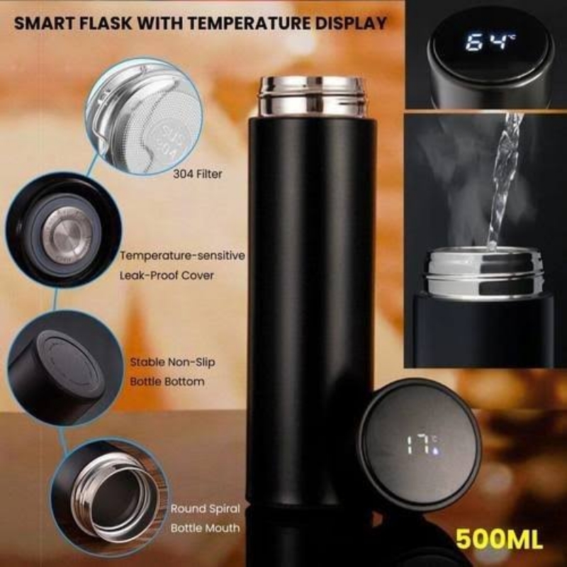 Hot and Cold water bottle with LED Temperature Display, Stainless Steel