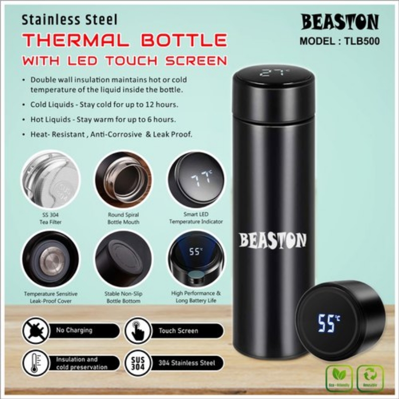 Hot and Cold water bottle with LED Temperature Display, Stainless Steel
