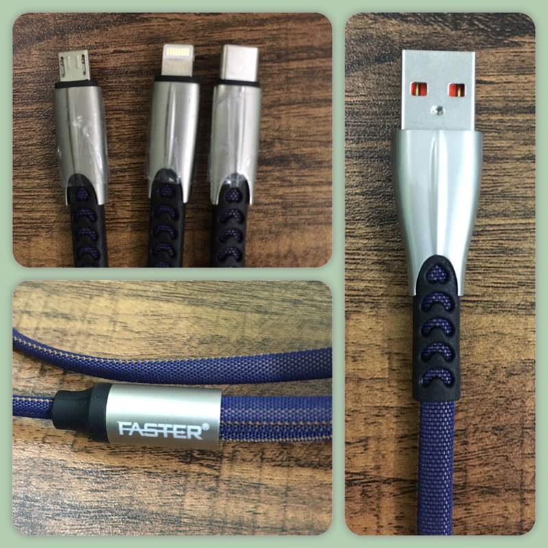 FASTER D-3 Quick Charge Weave Data / Charging Cable 3 in 1