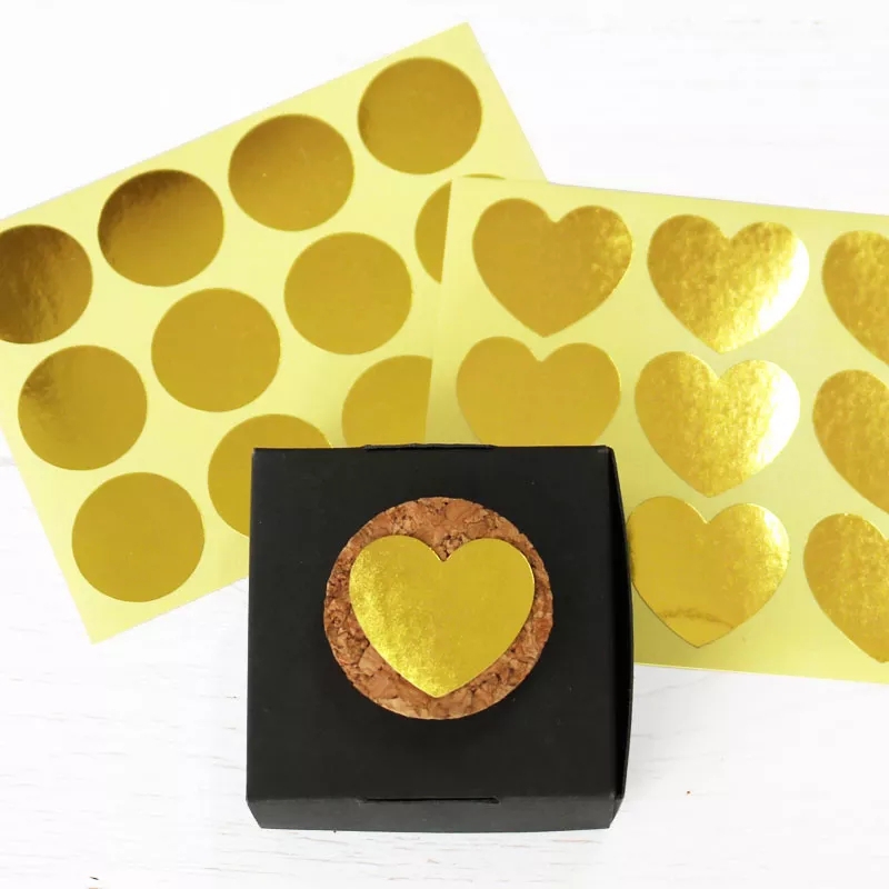 50pcs Golden Seal Sticker Round Heart Paper Label Adhesive Gift Seal Sticke