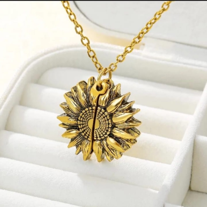 Sunflower gold color necklace you are my sunshine open locket